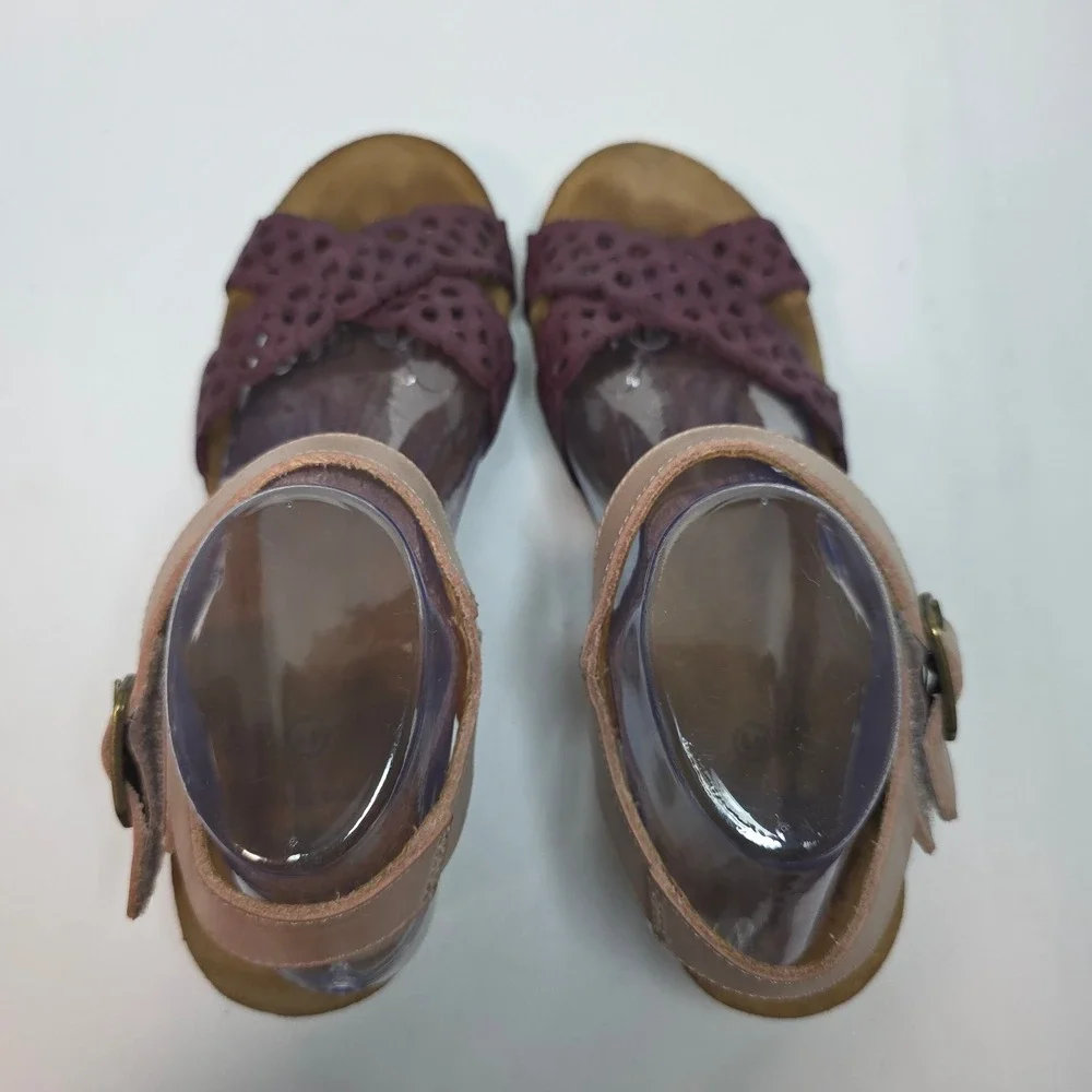Wanda Panda Shoes Wedge Sandals Burgundy‎ Leather Cutout Cork Sole W's Size 41